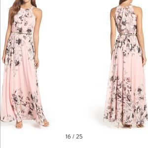 Eliza J Belted Chiffon Halter Maxi Dress